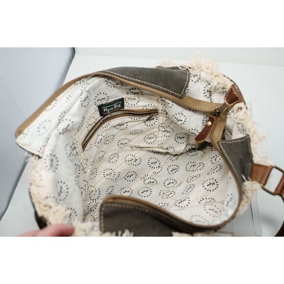 Myra Bag Leaf print Boho Gray Faux Leather & Fur accents S-115 - Picture 8 of 11